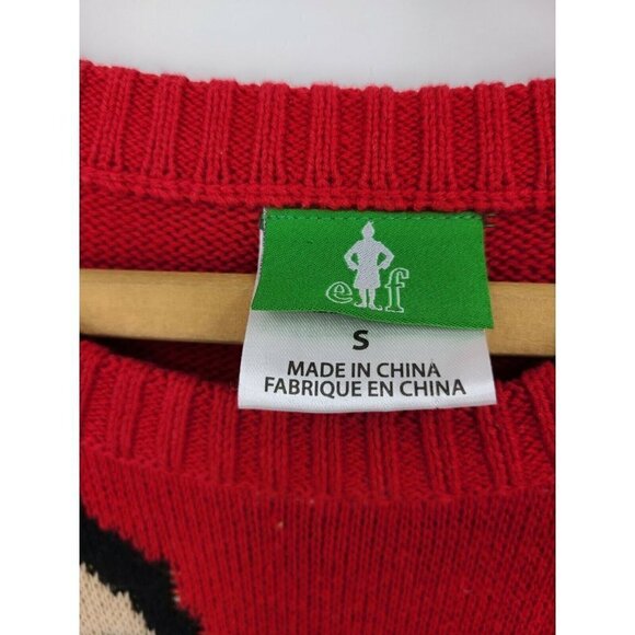 Elf Son of A Nutcracker Christmas Sweater Mens S Red Pullover Buddy - Picture 2 of 4